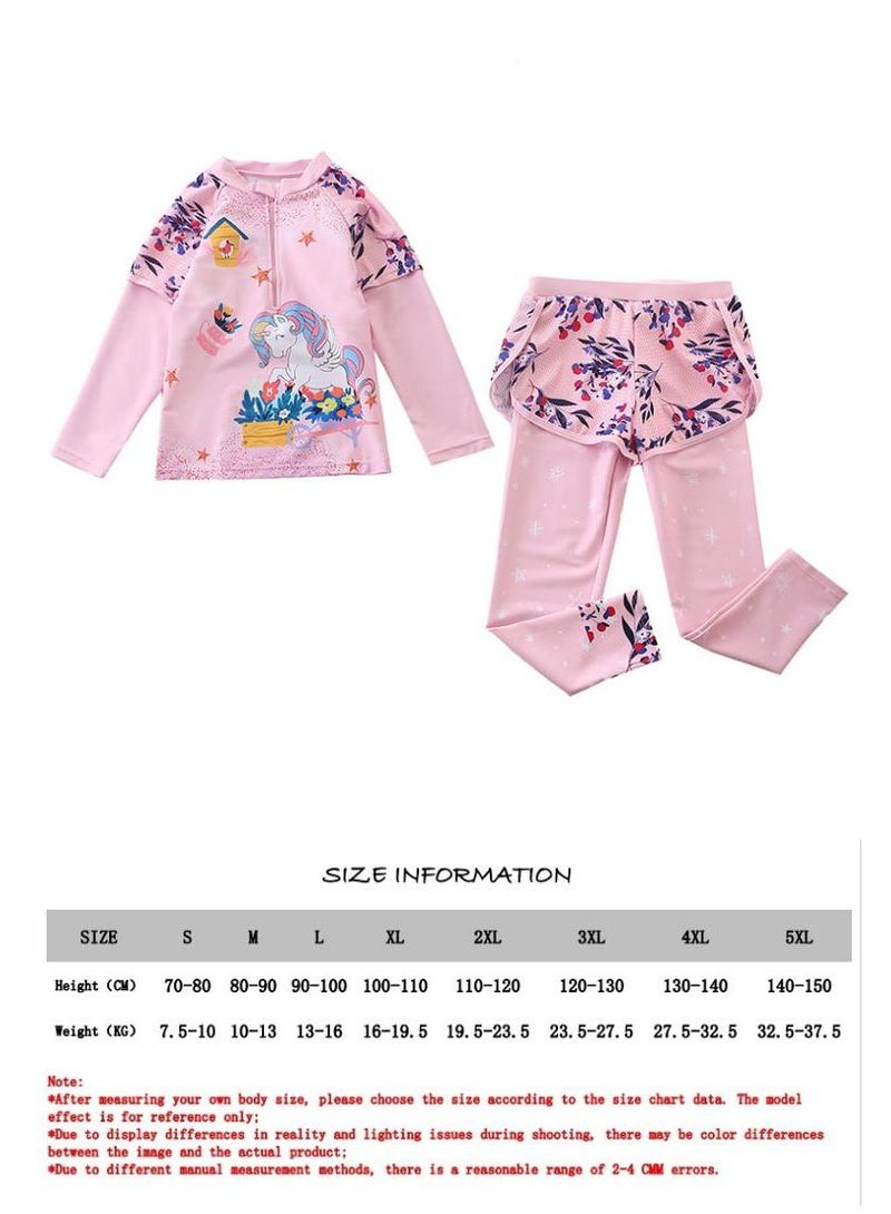 2-Piece Long Sleeve Swimsuit Girl Set Unicorn Sun Protection Swimsuit Girl Suitable For Middle-Aged And Young Children'S Swimsuit Girls - Image 3